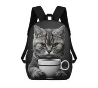 sinyumoney Mochilas Infantiles Impresas En 3D Grey Cat with A Coffee Cup Mochilas Escolares Para Niños Y Niñas Mochilas De Viaje Bolsas Para Libros Para La Escuela O Viajes 17inch
