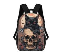 sinyumoney Mochilas Infantiles Impresas En 3D Halloween Black Cat on Skull Mochilas Para Libros Para Niños Y Niñas Mochila Escolar Infantil Con Bolsillos Grandes Para Niños 17inch