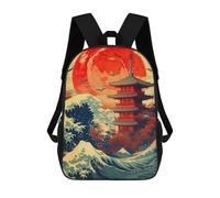 sinyumoney Mochilas Infantiles Impresas En 3D Japanese Wave Red Moon Mochilas Escolares Para Niños Y Niñas Mochilas De Viaje Bolsas Para Libros Para La Escuela O Viajes 17inch