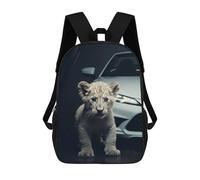 sinyumoney Mochilas Infantiles Impresas En 3D Lion Cub And White Car Mochila Escolar Infantil Linda Mochila Informal Para Exteriores Para Niños Estudiantes De Secundaria 17inch
