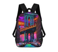 sinyumoney Mochilas Infantiles Impresas En 3D Neon Cityscape with Bridge Mochilas Escolares Para Niños Y Niñas Mochilas De Viaje Bolsas Para Libros Para La Escuela O Viajes 17inch