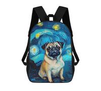 sinyumoney Mochilas Infantiles Impresas En 3D Pug in Starry Night Mochilas Mochilas De Moda Casual Mochila De Día Bonitas Bolsas De Viaje Mochila Casual Para Exteriores Para Niño Y Niña