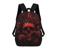 sinyumoney Mochilas Infantiles Impresas En 3D Red Skull with Crown And Roses Mochilas Para Libros Para Niños Y Niñas Mochila Escolar Infantil Con Bolsillos Grandes Para Niños 17inch