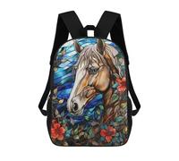sinyumoney Mochilas Infantiles Impresas En 3D Stained Glass Horse Portrait with Flowers Mochilas Escolares Para Niños Y Niñas Mochilas De Viaje Bolsas Para Libros Para La Escuela O Viajes 17inch
