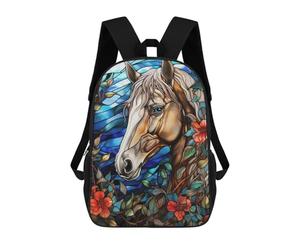 sinyumoney Mochilas Infantiles Impresas En 3D Stained Glass Horse Portrait with Flowers Mochilas Escolares Para Niños Y Niñas Mochilas De Viaje Bolsas Para Libros Para La Escuela O Viajes 17inch