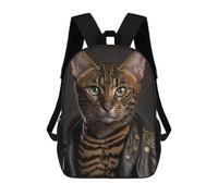 sinyumoney Mochilas Infantiles Impresas En 3D Stylish Cat in Leather Jacket -2 Mochila Escolar Infantil Linda Mochila Informal Para Exteriores Para Niños Estudiantes De Secundaria 17inch