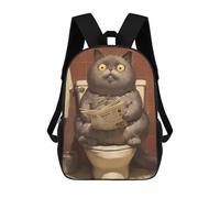 sinyumoney Mochilas Infantiles Impresas En 3D Surprised Cat on Toilet Mochila Escolar Infantil Linda Mochila Informal Para Exteriores Para Niños Estudiantes De Secundaria 17inch