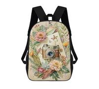sinyumoney Mochilas Infantiles Impresas En 3D Vintage Camera with Floral Watercolor Accents Mochila Escolar Infantil Linda Mochila Informal Para Exteriores Para Niños Estudiantes De Secundaria 17inch