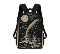 sinyumoney Mochilas Infantiles Impresas En 3D Whale Breaching at Night Linocut Art Mochila Escolar Infantil Linda Mochila Informal Para Exteriores Para Niños Estudiantes De Secundaria 17inch