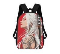 sinyumoney Mochilas Infantiles Impresas En 3D White-haired Woman with Katana Illustration Mochila Escolar Infantil Linda Mochila Informal Para Exteriores Para Niños Estudiantes De Secundaria 17inch