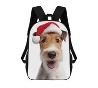 sinyumoney Mochilas Infantiles Impresas En 3D Wire Fox Terrier Dog with Santa Hat Mochila Escolar Infantil Linda Mochila Informal Para Exteriores Para Niños Estudiantes De Secundaria 17inch