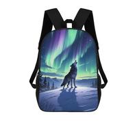 sinyumoney Mochilas Infantiles Impresas En 3D Wolf Howling Aurora Borealis Mochila Escolar Infantil Linda Mochila Informal Para Exteriores Para Niños Estudiantes De Secundaria 17inch