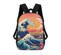 sinyumoney Mochilas Japanese Wave Cherry Blossoms Mochila Escolar Para Niños Mochila Escolar Impresa En 3D Para Niños Estudiantes De Primaria Y Secundaria 17inch