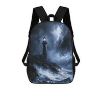 sinyumoney Mochilas Lighthouse in Stormy Weather Painting Mochila Escolar Para Niños Mochila Escolar Impresa En 3D Para Niños Estudiantes De Primaria Y Secundaria 17inch