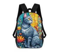 sinyumoney Mochilas Mosaic Cat in Floral Garden Mochila Escolar Para Niños Mochila Escolar Impresa En 3D Para Niños Estudiantes De Primaria Y Secundaria 17inch