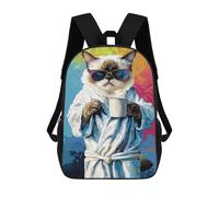sinyumoney Mochilas Para Niños 17inch Mochila Chill Cat with Coffee Mug Mochila Impresa En 3D Para La Escuela Mochila De Moda Mochilas De Viaje Mochilas Escolares Para La Escuela O Para Viajar