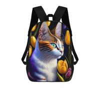 sinyumoney Mochilas Para Niños 17inch Mochila Colorful Cat with Tulips Mochila Impresa En 3D Para La Escuela Mochila De Moda Mochilas De Viaje Mochilas Escolares Para La Escuela O Para Viajar