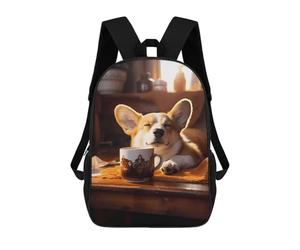 sinyumoney Mochilas Para Niños 17inch Mochila Corgi Coffee Puppy Dog Mochila Impresa En 3D Para La Escuela Mochila De Moda Mochilas De Viaje Mochilas Escolares Para La Escuela O Para Viajar