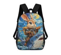 sinyumoney Mochilas Para Niños Armed Rabbit Riding Shark in Starry Night Mochila Escolar Impresa En 3D Mochila De Moda Mochilas Escolares De Viaje Para La Escuela O Viajes 17inch