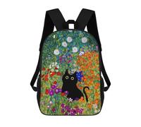 sinyumoney Mochilas Para Niños Black Cat in A Colorful Garden Mochila Escolar Impresa En 3D Para Niños Mochilas De Viaje De Moda Para Niños Estudiantes Escolares 17inch