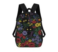sinyumoney Mochilas Para Niños Black Cat in A Flower Garden Mochila Escolar Mochila Para Niños Mochila De Viaje Mochilas Para Libros Mochila Impresa En 3D Para Niños Y Niñas 17inch