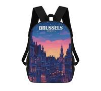 sinyumoney Mochilas Para Niños Brussels Belgium Cityscape at Dusk Mochila Escolar Impresa En 3D Para Niños Mochilas De Viaje De Moda Para Niños Estudiantes Escolares 17inch