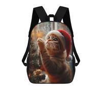 sinyumoney Mochilas Para Niños Cat in Santa Hat Mochila Escolar Mochila Para Niños Mochila De Viaje Mochilas Para Libros Mochila Impresa En 3D Para Niños Y Niñas 17inch