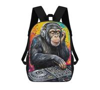 sinyumoney Mochilas Para Niños Chimpanzee DJ with Headphones Mochila Escolar Impresa En 3D Para Niños Mochilas De Viaje De Moda Para Niños Estudiantes Escolares 17inch