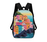 sinyumoney Mochilas Para Niños Colorful Coastal Italy Village Painting Mochila Escolar Impresa En 3D Para Niños Mochilas De Viaje De Moda Para Niños Estudiantes Escolares 17inch