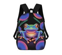 sinyumoney Mochilas Para Niños Colorful Frog Illustration on Black Background Mochila Escolar Impresa En 3D Para Niños Mochilas De Viaje De Moda Para Niños Estudiantes Escolares 17inch