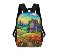 sinyumoney Mochilas Para Niños Colorful House in Floral Landscape Painting Mochila Escolar Impresa En 3D Para Niños Mochilas De Viaje De Moda Para Niños Estudiantes Escolares 17inch