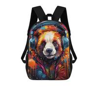 sinyumoney Mochilas Para Niños Colorful Panda with Headphones Mochila Escolar Impresa En 3D Mochila De Moda Mochilas Escolares De Viaje Para La Escuela O Viajes 17inch