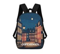 sinyumoney Mochilas Para Niños Copenhagen Denmark Night Cityscape Illustration Mochila Escolar Impresa En 3D Para Niños Mochilas De Viaje De Moda Para Niños Estudiantes Escolares 17inch