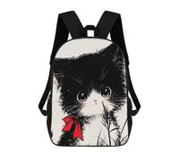 sinyumoney Mochilas Para Niños Cute Black And White Neko Cat with Red Bow Mochila Escolar Impresa En 3D Mochila De Moda Mochilas Escolares De Viaje Para La Escuela O Viajes 17inch