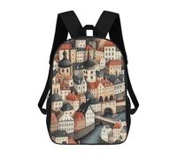 sinyumoney Mochilas Para Niños European Cityscape Illustration Mochila Escolar Impresa En 3D Para Niños Mochilas De Viaje De Moda Para Niños Estudiantes Escolares 17inch