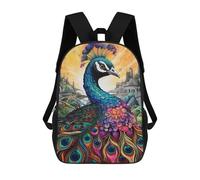 sinyumoney Mochilas Para Niños Fantasy Peacock Cityscape Mochila Escolar Impresa En 3D Mochila De Moda Mochilas Escolares De Viaje Para La Escuela O Viajes 17inch