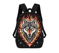 sinyumoney Mochilas Para Niños Fiery Wolf Head Mochila Escolar Impresa En 3D Para Niños Mochilas De Viaje De Moda Para Niños Estudiantes Escolares 17inch