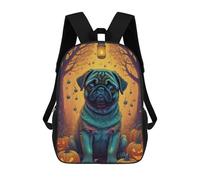 sinyumoney Mochilas Para Niños Halloween Pug with Lantern Mochila Escolar Mochila Para Niños Mochila De Viaje Mochilas Para Libros Mochila Impresa En 3D Para Niños Y Niñas 17inch