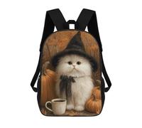 sinyumoney Mochilas Para Niños Halloween White Witch Cat with Pumpkins Mochila Escolar Impresa En 3D Para Niños Mochilas De Viaje De Moda Para Niños Estudiantes Escolares 17inch