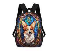 sinyumoney Mochilas para niños impresas en 3D Penguin Stained Glass Mochilas de moda Casual Bolsas de viaje lindas mochilas de ocio al aire libre para niños y niñas, Corgi Dog Stained Glass, 17"