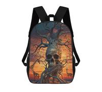 sinyumoney Mochilas para niños impresos en 3D Lone Wolf Collage bolsas de escuela para niños y niñas, bolsas de viaje, bolsas de libros para la escuela o viajes, Surreal Tree Roots Skull, 17"