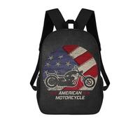 sinyumoney Mochilas para niños impresos en 3D Lone Wolf Collage bolsas de escuela para niños y niñas, bolsas de viaje, bolsas de libros para la escuela o viajes, American Pride Motorcycle, 17"
