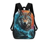 sinyumoney Mochilas para niños impresos en 3D Lone Wolf Collage bolsas de escuela para niños y niñas, bolsas de viaje, bolsas de libros para la escuela o viajes, Mystical Moon Lone Wolf, 17"
