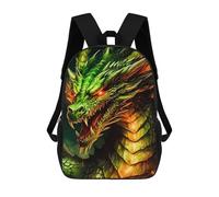 sinyumoney Mochilas para niños impresos en 3D Lone Wolf Collage bolsas de escuela para niños y niñas, bolsas de viaje, bolsas de libros para la escuela o viajes, dragón verde, 17"