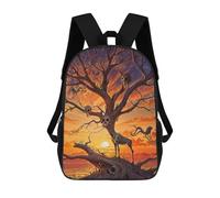 sinyumoney Mochilas para niños impresos en 3D Lone Wolf Collage bolsas de escuela para niños y niñas, bolsas de viaje, bolsas de libros para la escuela o viajes, Skull Branch Root Animals, 17"