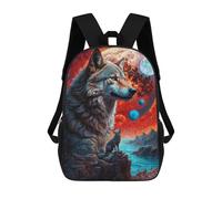 sinyumoney Mochilas para niños impresos en 3D Lone Wolf Collage bolsas de escuela para niños y niñas, bolsas de viaje, bolsas de libros para la escuela o viajes, Many Moons Lone Wolf, 17"