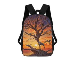 sinyumoney Mochilas para niños impresos en 3D Lone Wolf Collage bolsas de escuela para niños y niñas, bolsas de viaje, bolsas de libros para la escuela o viajes, Skull Branch Root Animals, 17"