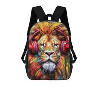 sinyumoney Mochilas Para Niños Lion with Headphones Mochila Escolar Impresa En 3D Para Niños Mochilas De Viaje De Moda Para Niños Estudiantes Escolares 17inch