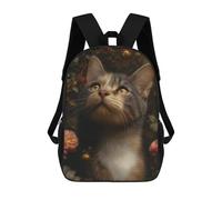 sinyumoney Mochilas Para Niños Mochila Escolar Cat with Flowers Mochila Escolar Impresa En 3D Para Niños Estudiantes De Primaria Y Secundaria 17inch