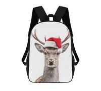 sinyumoney Mochilas Para Niños Mochila Escolar Christmas Deer with Santa Hat Portrait Mochila Escolar Impresa En 3D Para Niños Estudiantes De Primaria Y Secundaria 17inch